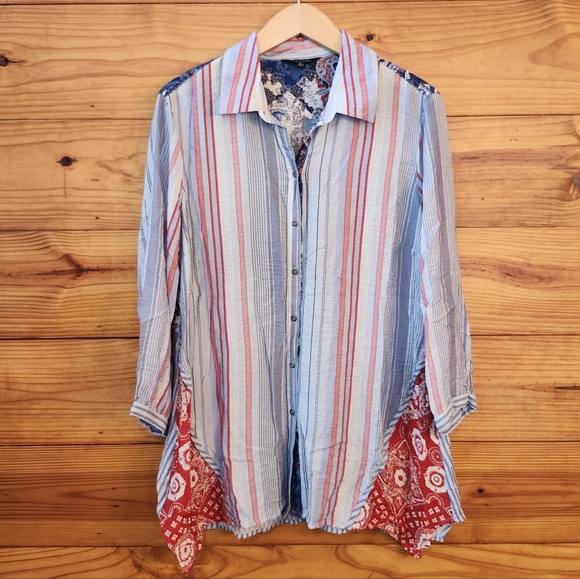 John Mark Striped Button-Up Top - Picture 1 of 9